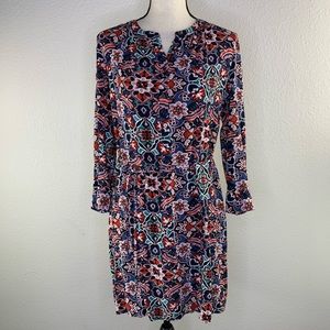 LOFT floral navy waist tie 3/4 sleeve shift dress